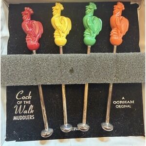 Gorham Sterling Silver Rooster Walk Cocktail Stirrers Muddlers Set